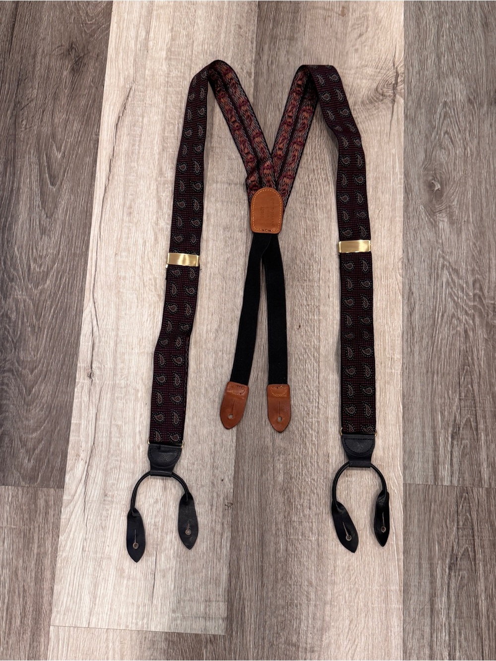 Vintage Cole Han Paisley Suspenders Solid Brass Hardware USA Made Grandpacore